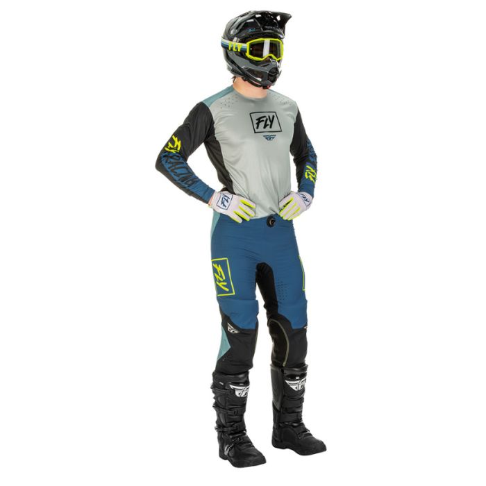 Fly Racing Motocross Lite Grau-Teal-Neongelb Gear Combo