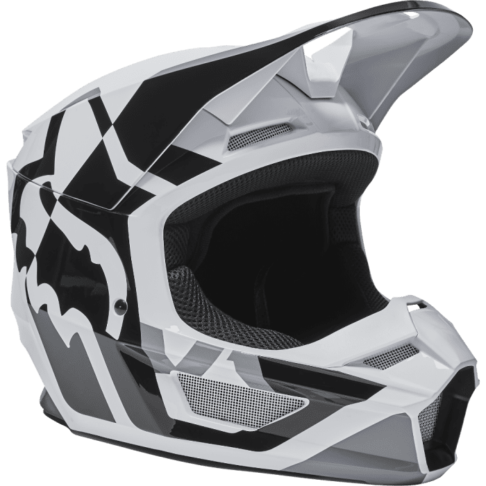 Fox V1 LUX Motocross-Helm für Jugend Schwarz Weiss|Gear2win