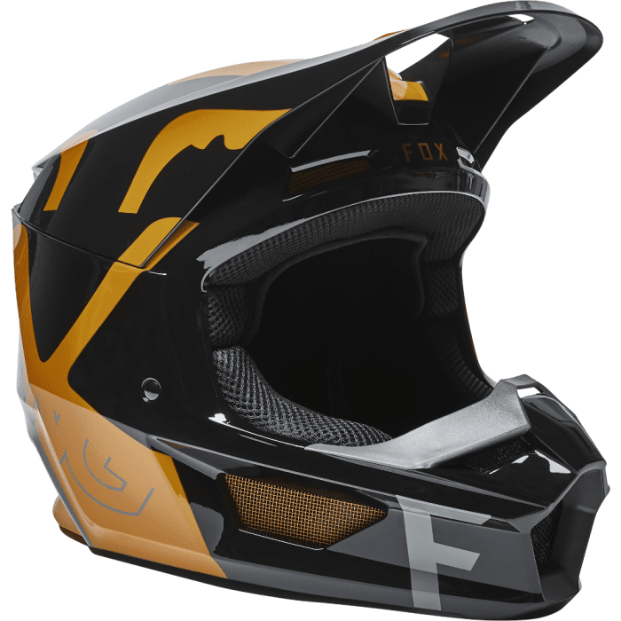 Fox Jeugd V1 Skew Motocross-Helm Schwarz Gold|Gear2win
