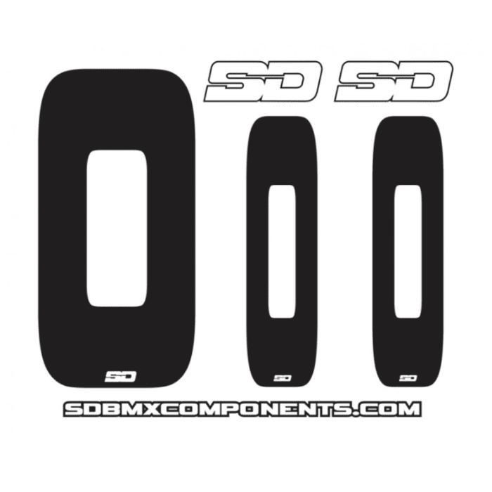 SD Front + 2 Side plate numbers and SD logo sticker kit Black | Gear2win