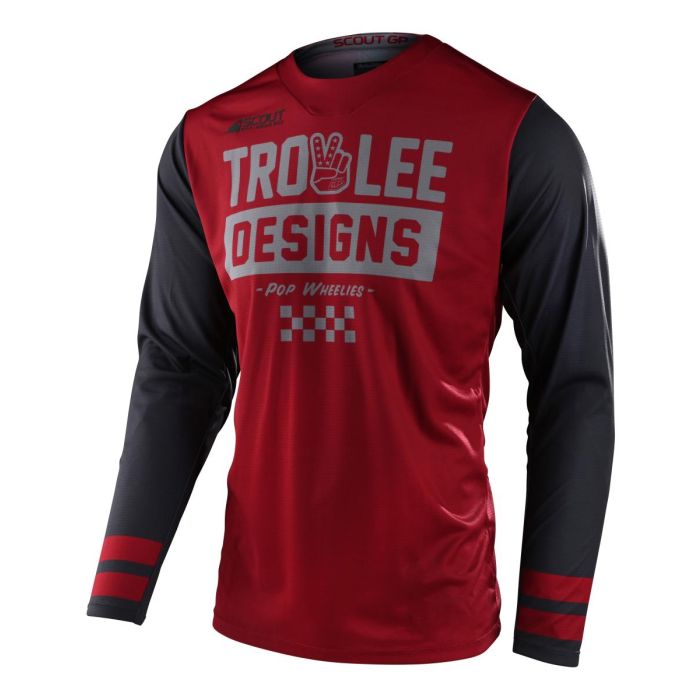 Troy Lee Designs Scout GP Motocross-Shirt Peace & Wheelies dunkel Rot / dunkel Grau
