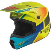 Fly Racing Helm Ece Kinetic Drift Blau-Neongelb-Holzkohle